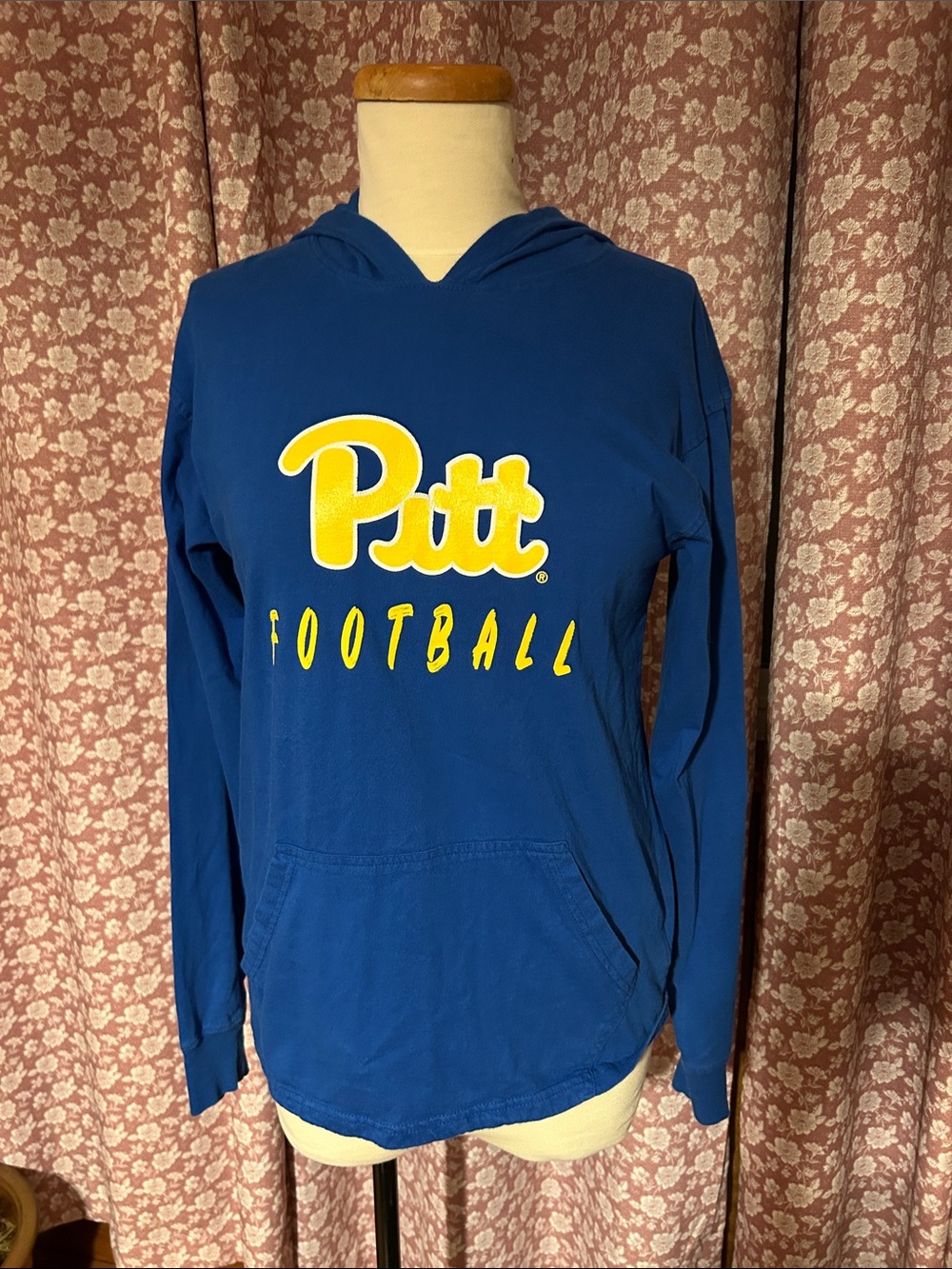 Blue Pitt Football Long-Sleeve Hooded Tee